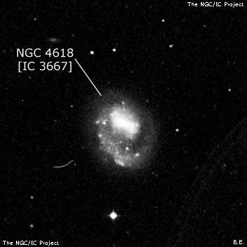 NGC 4618 - спиральная галактика с баром. Описание NGC 4618:, Галактика в созвездии Гончие Псы