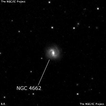 NGC 4662 - спиральная галактика с баром. Описание NGC 4662:, Галактика в созвездии Гончие Псы