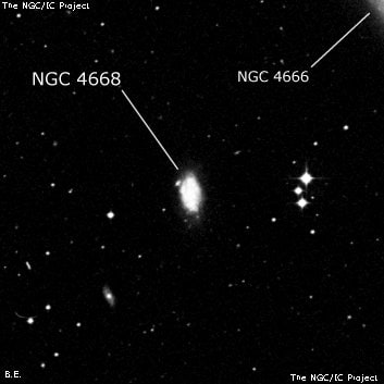 NGC 4668 - спиральная галактика с баром. Описание NGC 4668:, Галактика в созвездии Дева