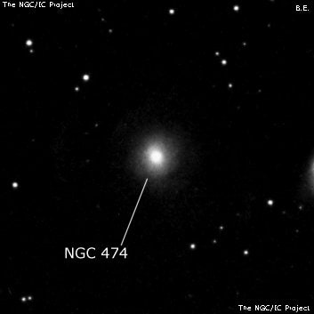 NGC 474 - линзовидная галактика. Описание NGC 474:, Галактика в созвездии Рыбы