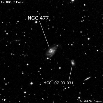 NGC 477 - спиральная галактика с баром. Описание NGC 477:, Галактика в созвездии Андромеда