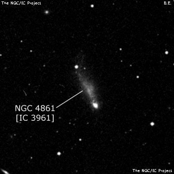 NGC 4861 - спиральная галактика с баром. Описание NGC 4861:, Галактика в созвездии Гончие Псы