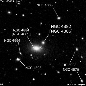NGC 4882 - эллиптическая галактика. Описание NGC 4882:, Галактика в созвездии Волосы Вероники