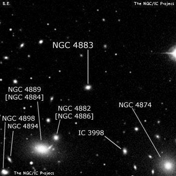 NGC 4883 - спиральная галактика с баром. Описание NGC 4883:, Галактика в созвездии Волосы Вероники