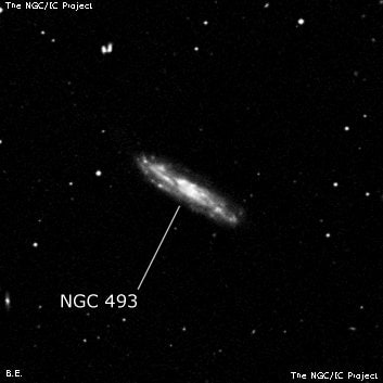 NGC 493 - спиральная галактика с баром. Описание NGC 493:, Галактика в созвездии Кит