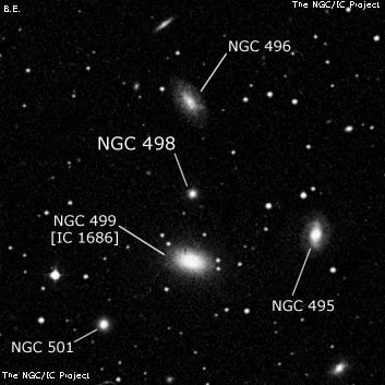 NGC 498 - линзовидная галактика. Описание NGC 498:, Галактика в созвездии Рыбы