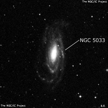 NGC 5033 - спиральная галактика. Описание NGC 5033:, Галактика в созвездии Гончие Псы