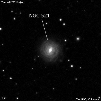 NGC 521 - спиральная галактика с баром. Описание NGC 521:, Галактика в созвездии Кит