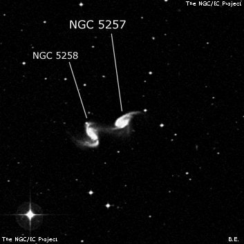 NGC 5257 - спиральная галактика с баром. Описание NGC 5257:, Галактика в созвездии Дева
