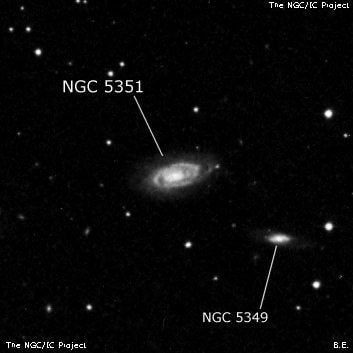 NGC 5351 - спиральная галактика с баром. Описание NGC 5351:, Галактика в созвездии Гончие Псы