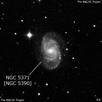 NGC 5371 - спиральная галактика с баром. Описание NGC 5371:, Объект глубокого космоса в созвездии Гончие Псы