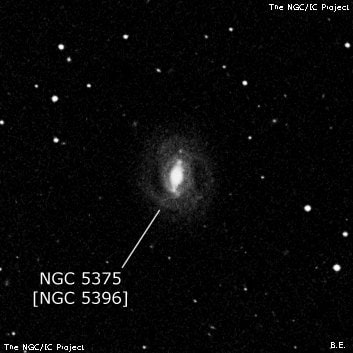 NGC 5375 - спиральная галактика с баром. Описание NGC 5375:, Объект глубокого космоса в созвездии Гончие Псы