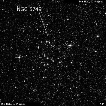 NGC 5749 - рассеянное скопление звёзд. Описание NGC 5749:, Рассеянное скопление в созвездии Волк