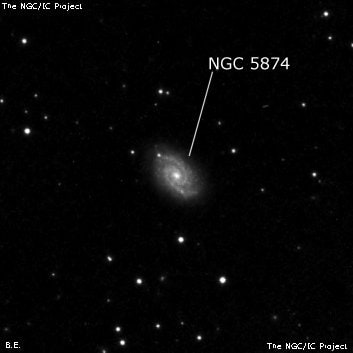 NGC 5874 - спиральная галактика с баром. Описание NGC 5874:, Галактика в созвездии Волопас