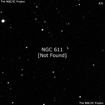 NGC 611 - по указанным Генри Дрейером координатам, объект повторно не найден; . Описание NGC 611:, Объект глубокого космоса в созвездии Кит