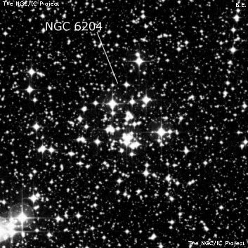 NGC 6204 - рассеянное скопление звёзд. Описание NGC 6204:, Рассеянное скопление в созвездии Жертвенник
