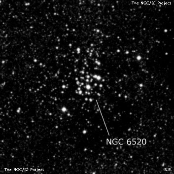 NGC 6520 - рассеянное скопление звёзд. Описание NGC 6520:, Рассеянное скопление в созвездии Стрелец