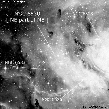 NGC 6530 - рассеянное скопление звёзд. Описание NGC 6530:, Комплекс туманностей в созвездии Стрелец