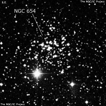 NGC 654 - рассеянное скопление звёзд. Описание NGC 654:, Рассеянное скопление в созвездии Кассиопея