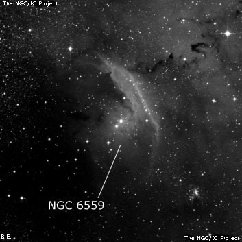 NGC 6559 - туманность. Описание NGC 6559:, Комплекс туманностей в созвездии Стрелец