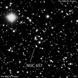 NGC 657 - рассеянное скопление звёзд. Описание NGC 657:, Рассеянное скопление в созвездии Кассиопея