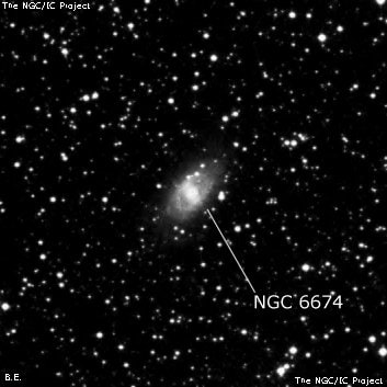 NGC 6674 - спиральная галактика с баром. Описание NGC 6674:, Галактика в созвездии Геркулес