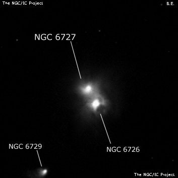 NGC 6727 - туманность. Описание NGC 6727:, Отражательная туманность в созвездии Южная Корона