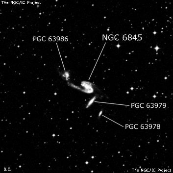 NGC 6845 - спиральная галактика с баром. Описание NGC 6845:, Галактика в созвездии Телескоп
