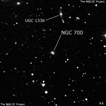 NGC 700 - линзовидная галактика. Описание NGC 700:, Галактика в созвездии Андромеда
