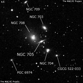 NGC 705 - линзовидная галактика. Описание NGC 705:, Галактика в созвездии Андромеда