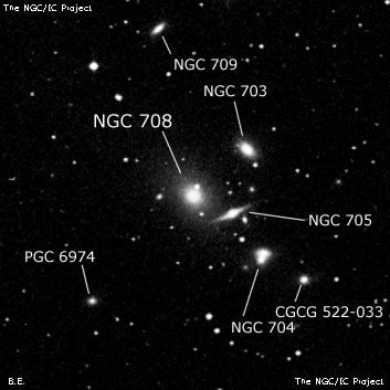 NGC 708 - эллиптическая галактика. Описание NGC 708:, Галактика в созвездии Андромеда