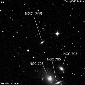NGC 709 - линзовидная галактика. Описание NGC 709:, Галактика в созвездии Андромеда