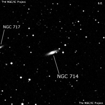 NGC 714 - линзовидная галактика. Описание NGC 714:, Галактика в созвездии Андромеда