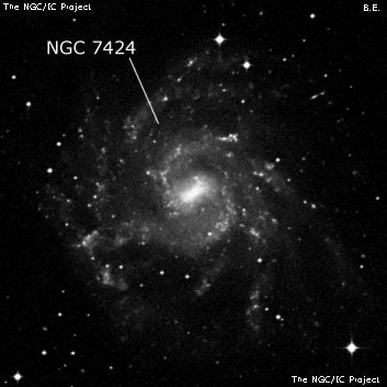 NGC 7424 - спиральная галактика с баром. Описание NGC 7424:, Галактика в созвездии Журавль