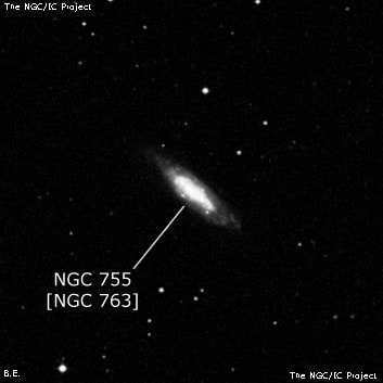 NGC 755 - спиральная галактика с баром. Описание NGC 755:, Объект глубокого космоса в созвездии Кит