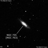 NGC 755 - спиральная галактика с баром. Описание NGC 755:, Объект глубокого космоса в созвездии Кит