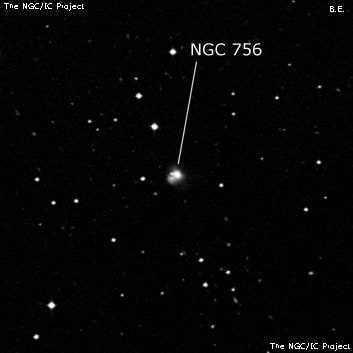 NGC 756 - линзовидная галактика. Описание NGC 756:, Галактика в созвездии Кит