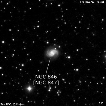 NGC 846 - спиральная галактика с баром. Описание NGC 846:, Объект глубокого космоса в созвездии Андромеда