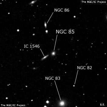 NGC 85 - линзовидная галактика. Описание NGC 85:, Галактика в созвездии Андромеда