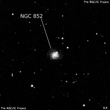 NGC 852 - спиральная галактика с баром. Описание NGC 852:, Галактика в созвездии Эридан