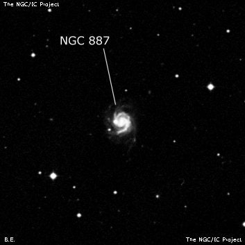 NGC 887 - спиральная галактика с баром. Описание NGC 887:, Галактика в созвездии Кит