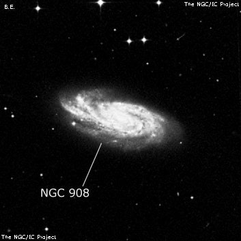 NGC 908 - спиральная галактика с баром. Описание NGC 908:, Галактика в созвездии Кит