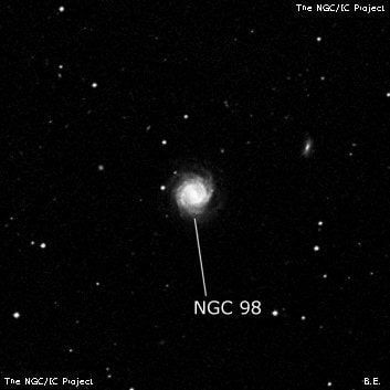 NGC 98 - спиральная галактика с баром. Описание NGC 98:, Галактика в созвездии Феникс