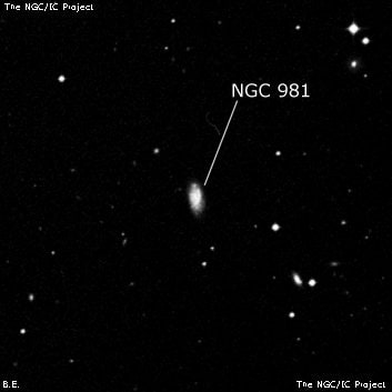 NGC 981 - спиральная галактика. Описание NGC 981:, Галактика в созвездии Кит