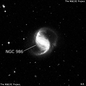 NGC 986 - спиральная галактика с баром. Описание NGC 986:, Галактика в созвездии Печь