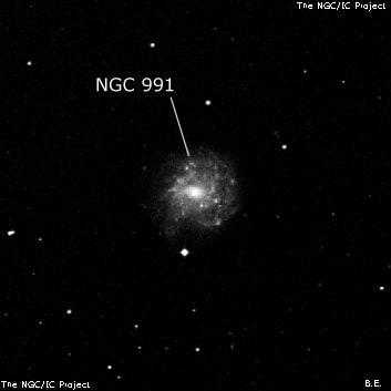 NGC 991 - спиральная галактика с баром. Описание NGC 991:, Галактика в созвездии Кит